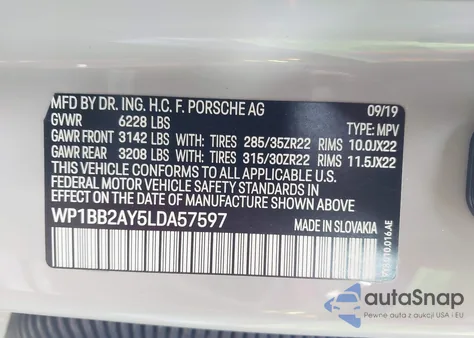 2020 Porsche Cayenne Coupe S z USA, uszkodzony, nr VIN WP1BB2AY5LDA57597